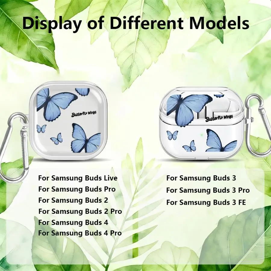 Case For Samsung Galaxy Buds 3Pro 2 Live 4 Pro 3 FE 4Pro 2Pro Clear Earphone Cases Cover With Hook Red Blue Butterfly view 5