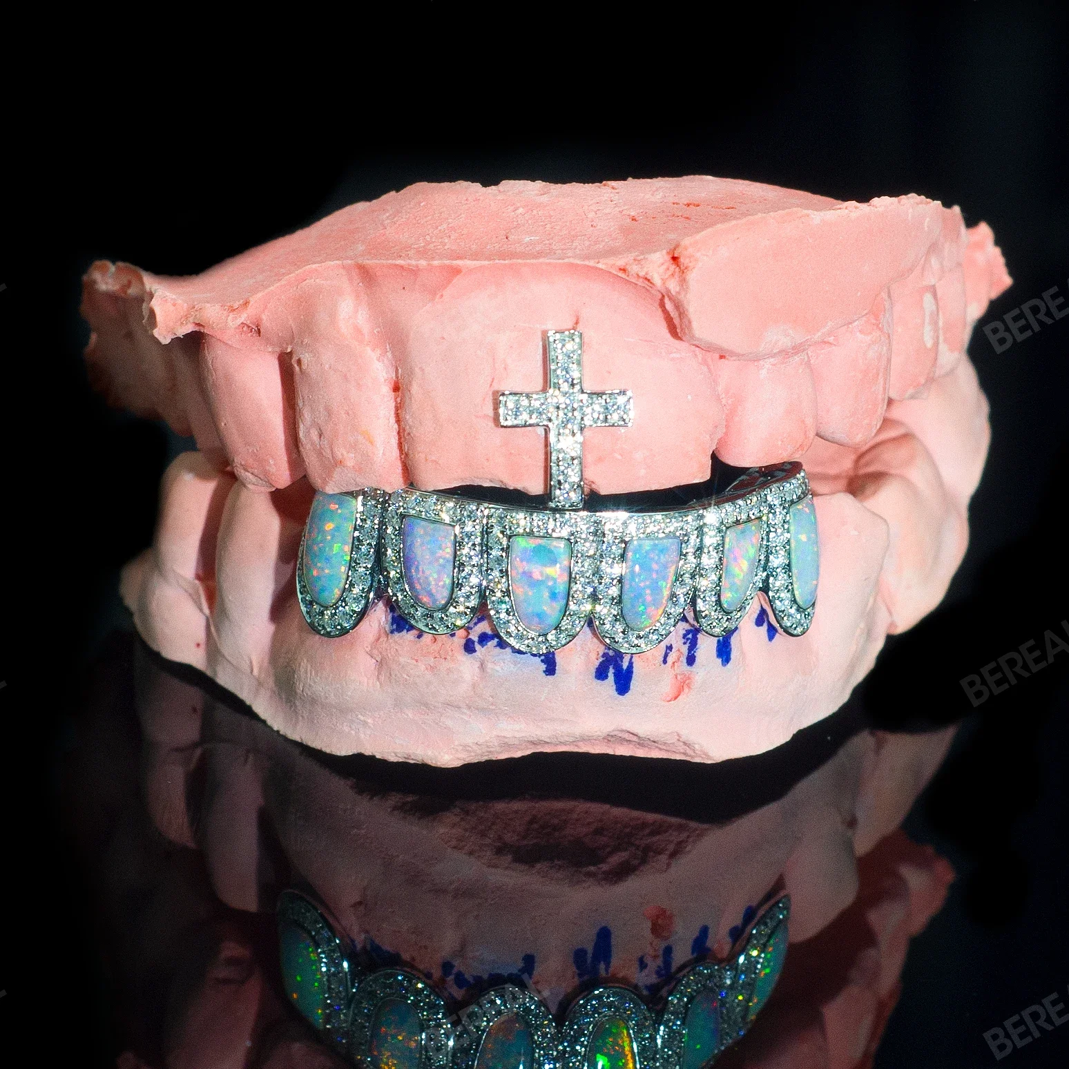 Custom Hip Hop Jewelry Teeth Top&Dowm 925 Silver Vvs 10K 14K Fully Iced Out Moissanite Opal Colours Cross Grillz For Mens