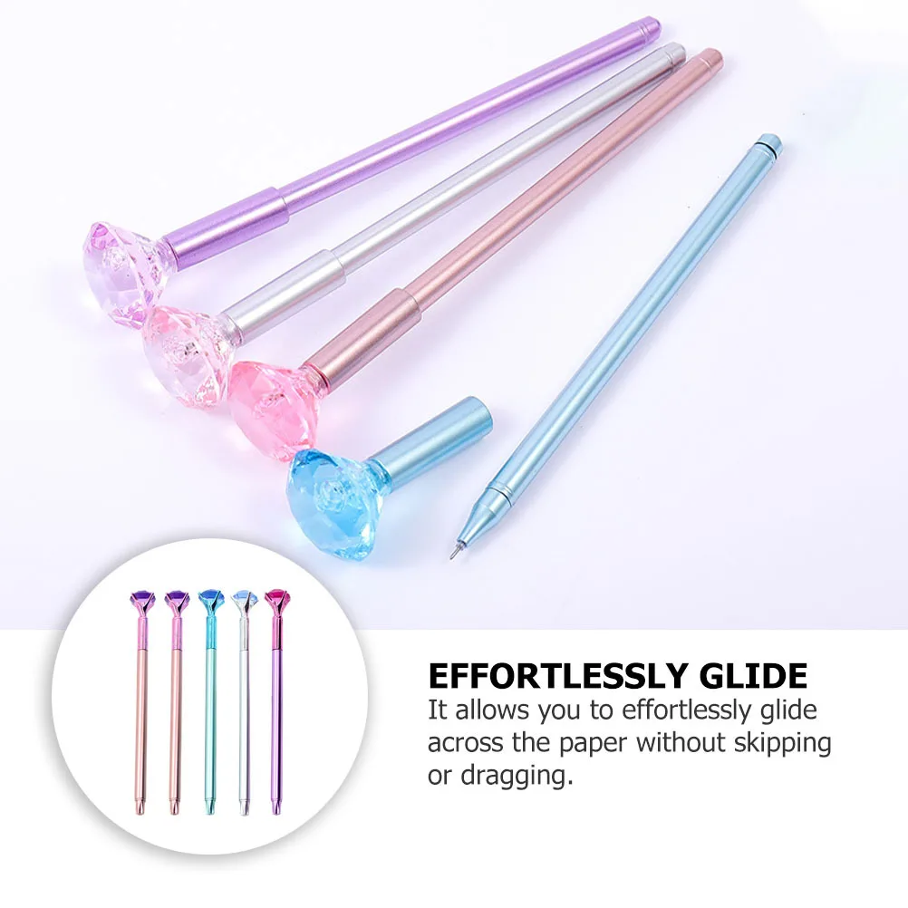 

5Pcs Diamond Design Black Refill Gel Pens Smooth Writing Student Stationery Portable Signing Pen Diamond Design Pen