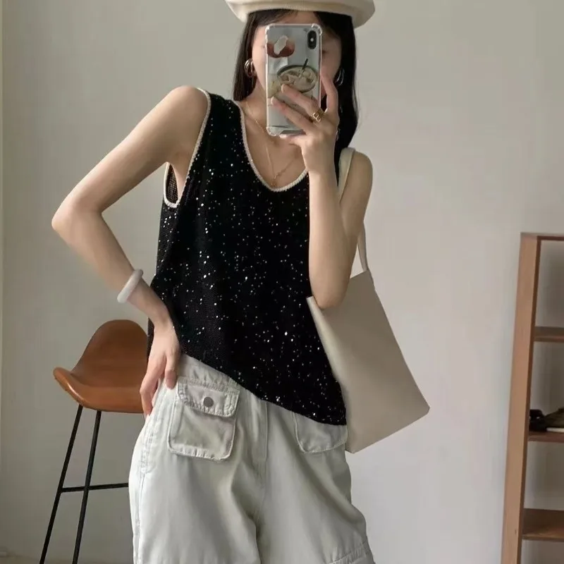 

Women Clothes Summer Fashion Trend Sexy Solid Color O-neck Sleeveless Femme Vintage Fashionable Appear Thin Lazy Wind Tank Top