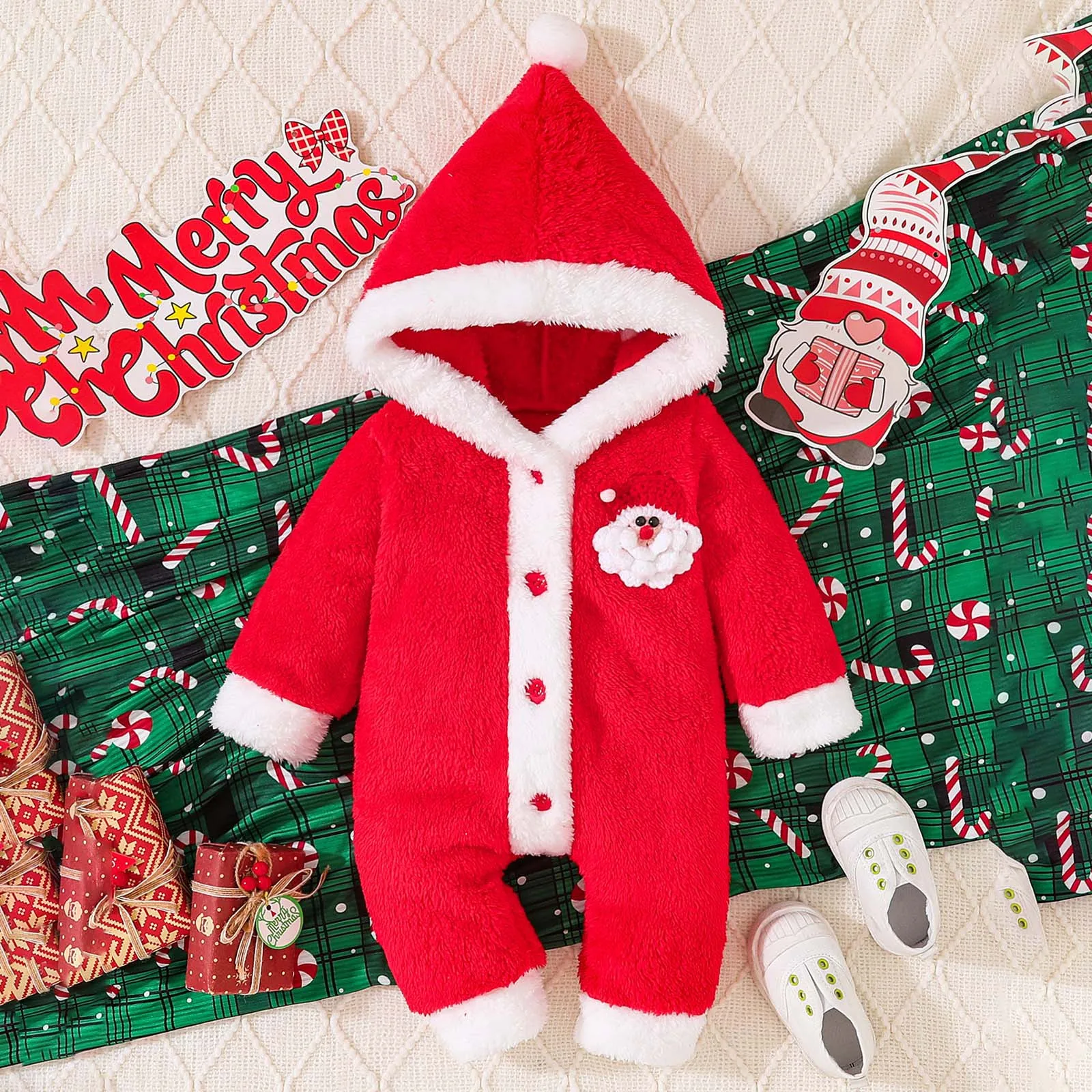 

Christmas Baby Romper Set Cartoon Santa Claus One-Piece bodysuit Kids Clothes Thick Winter Girls Jumpsuit Toddler Boys Onesies