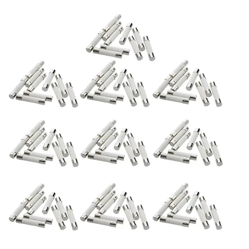 AA81-100 Pcs AC 250 V 15 A 6 X 30 Mm, High Speed Kick Cylindrical Fuse Tube · White + Silver