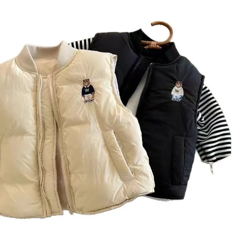 Kinder-Baumwollweste Jungen 2026 Winter Baseball-Kragen Weste Jacke Baby Wärmehaltende Ärmellose Jacke Mädchen Besticktes Oberteil – Detail 5