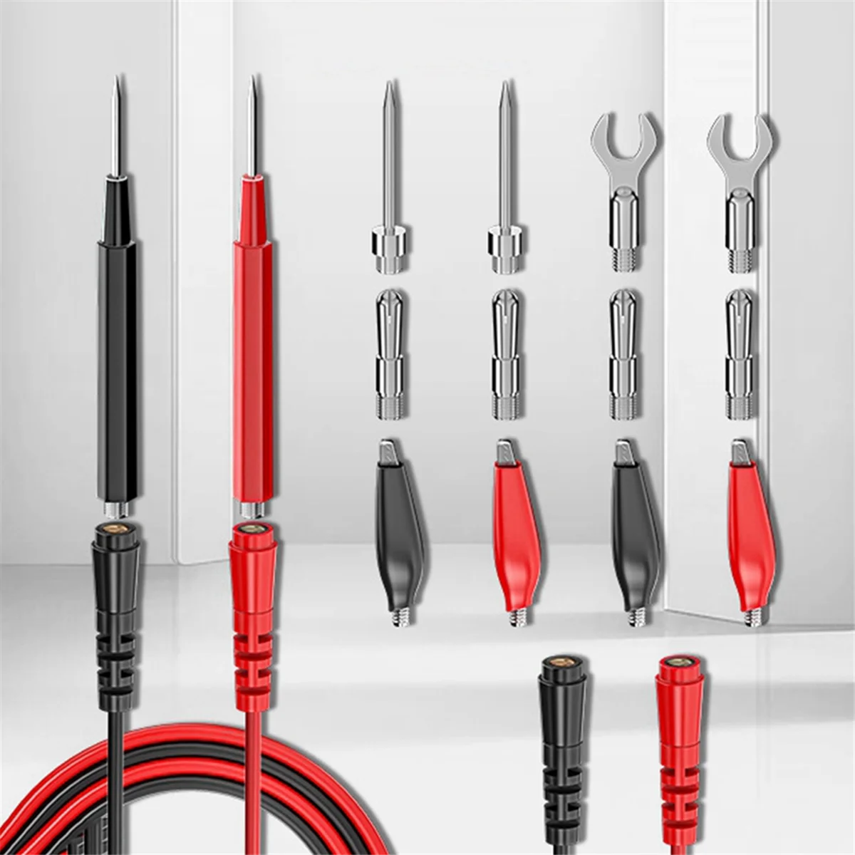 ABYC Kit de cables de prueba para multímetro, juego de cables de prueba de repuesto, pinzas de cocodrilo, tapones tipo banana, sondas de prueba, enchufes tipo banana para multímetro