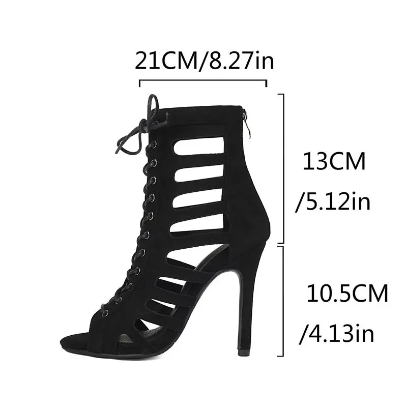 ORCHA LISA Black Women Sandals Peep Toe Zipper Lace Up 10.5cm Stiletto Flock Suede Plus Size 41 42 43 Sexy Dating Shoes Footwear