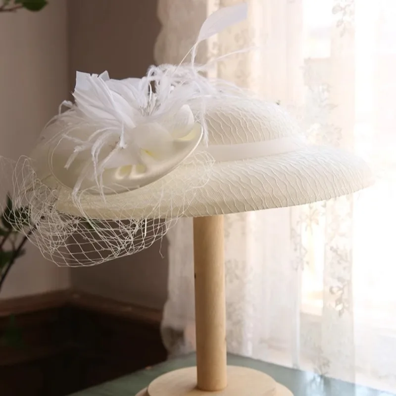 

French Elegant Mesh Top Hat British Bridal Flower Dinner Headdress Wedding Accessories Hat
