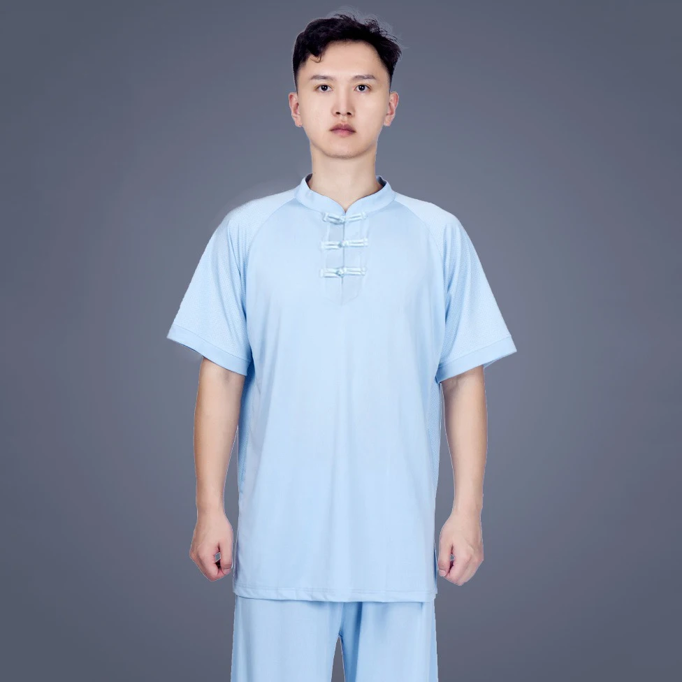 Kun Master Ice Silk Mesh Kung Fu Uniform Martial Arts Tai Chi Clothing Short Sleeves Summer Chinese Traditional Clothes