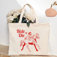 Vintage Ride or Die Tote Bag Women Handbag with Bold Typography Shopping Bag, Retro Horseback Rider Graphic Print Shoulder Bag