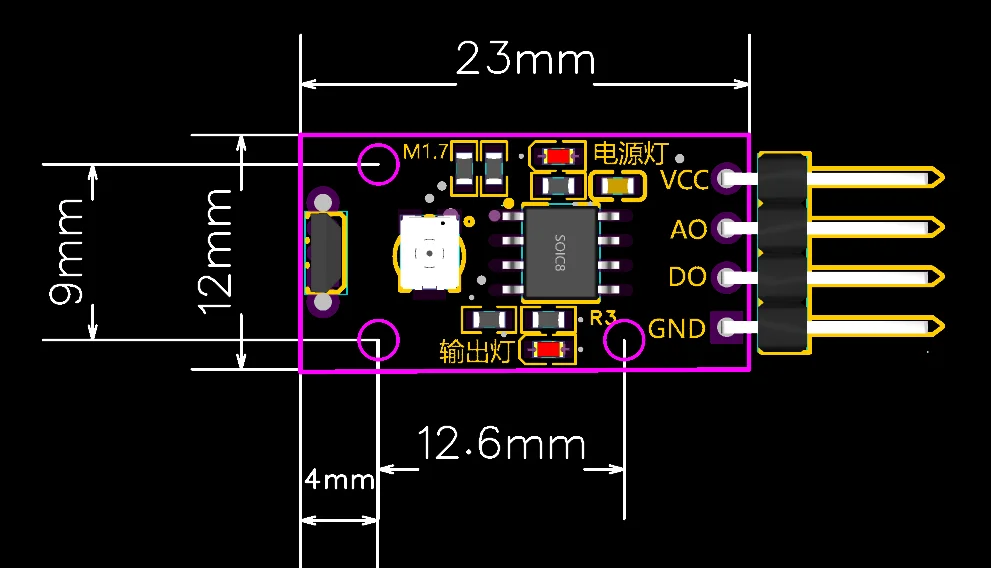 Linear Hall Sensor Module with High Sensitivity 1.4mV/G Analogue Output for Magnetic Field Strength Detection Switch
