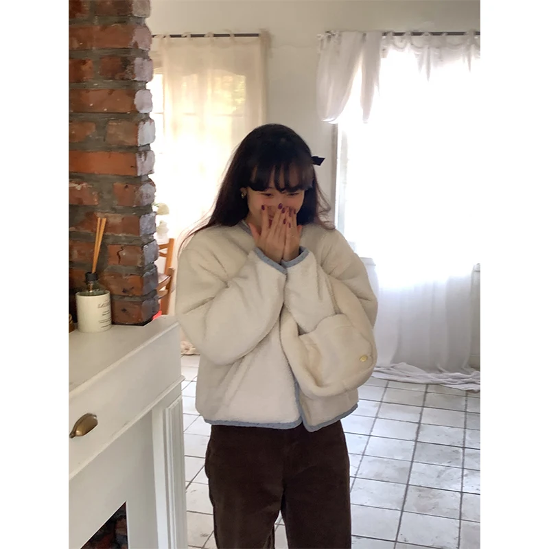 MEXZT 빈티지 플로럴 숏 파카 여성용 한국 패치워크 플러피 재킷 겨울 큐트코어 퍼리 코트 여성용 긴 소매 아우터웨어