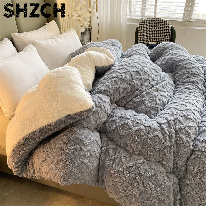 Lamb wool blanket thickened warm winter quilt with milk velvet spring autumn comforter student dormitory single double quilt