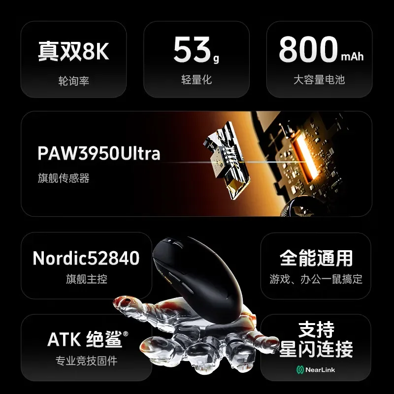 

Мышь ATK Dragonfly A9, трехрежимная Bluetooth, беспроводная мышь Paw3950, киберспортивная эргономичная игровая мышь, аксессуары для ПК, подарки для геймеров, мыши