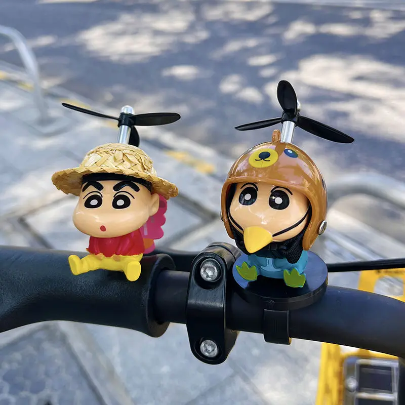 Cute Windmill Crayon Shin Chan Helmet Yellow Duck Car Ornament Bicycle Motorcycle Electric Car Decoration Accessories Toys Gifts