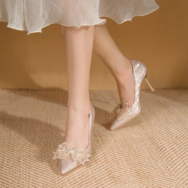 

2026 Wedding Shoes Women's New High Heels Crystal Sandals Comfortable Wedding Gown Show Heel Single Shoes Crystal Slip-On Shoes