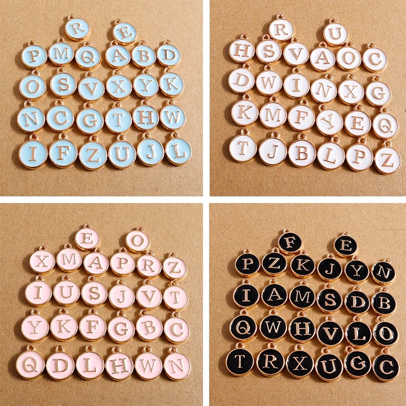 10pcs 4 Colors Cute Mini Alphabet 26 Letters Charms Pendants for Jewelry Making Necklace Bracelet Earrings DIY Birthday Gifts