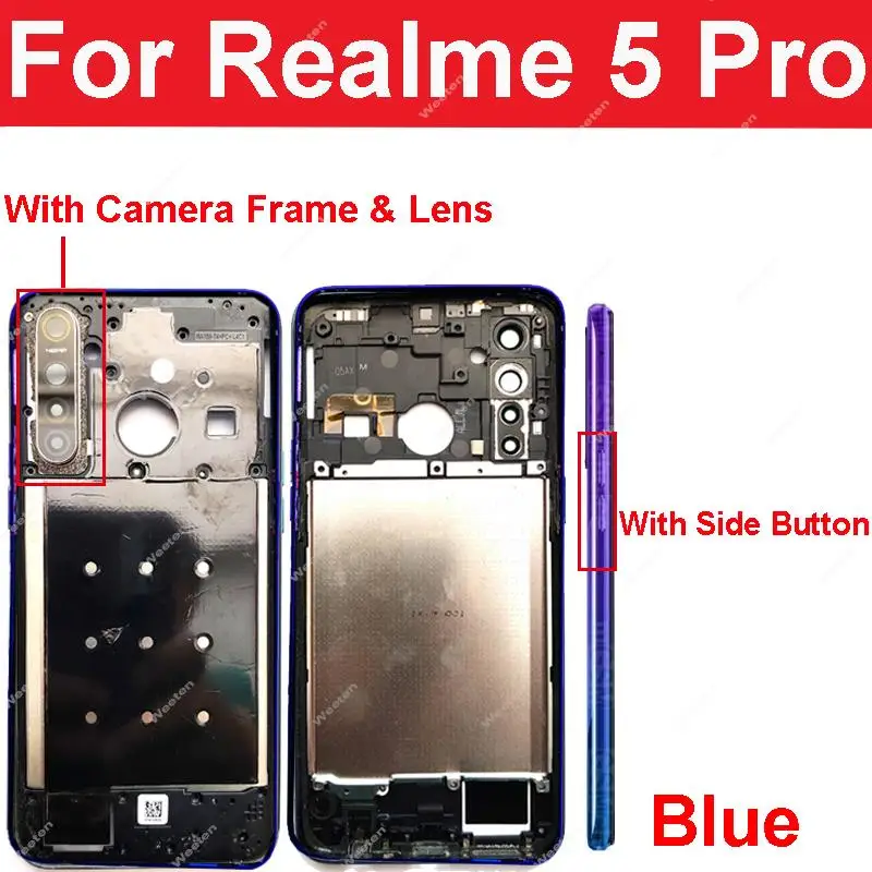 For Realme 5 6 7 Pro Middle Frame Housing Middle Frame Holder Cover Side Button Parts