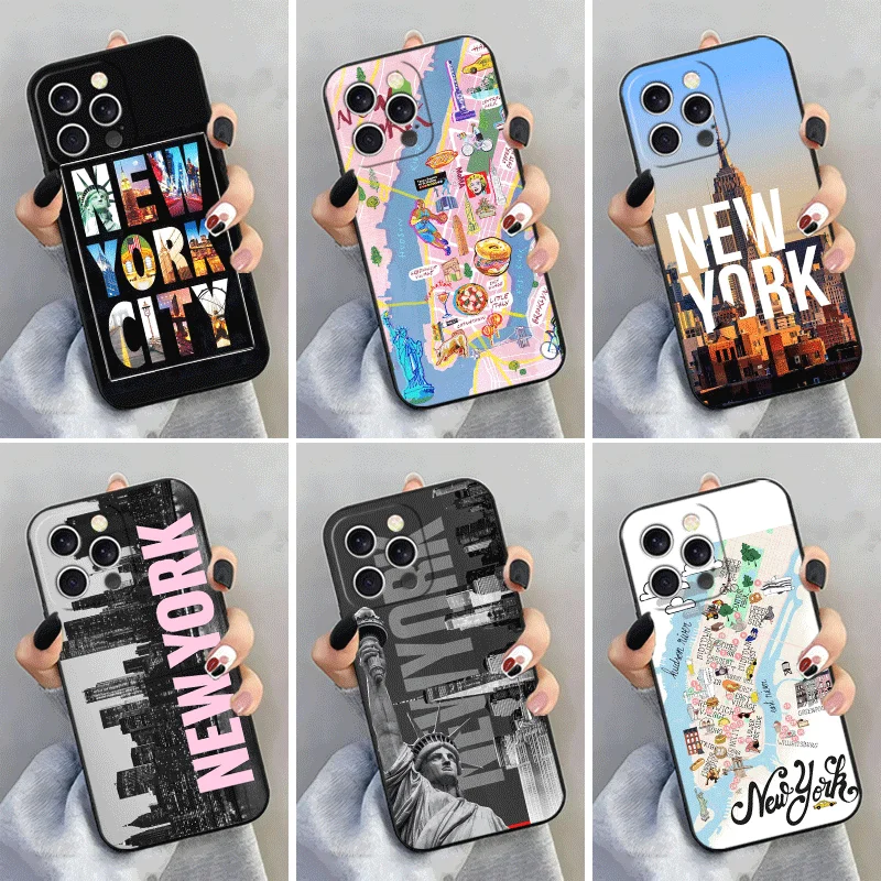 Мягкий силиконовый чехол для iPhone 15 16 17 Pro Max NYC New York City Shell 17E 16E 14 Plus 13 Mini 12 11 Air 7 SE 8
