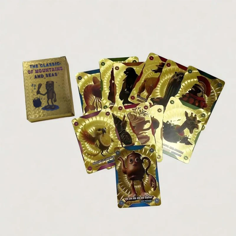 New Italian Brainrot Gold Foil Cards Cartoon Anime Tungtungtung Sahur Tralalero Tralala Laser Cards Board Games Collection Cards image 2