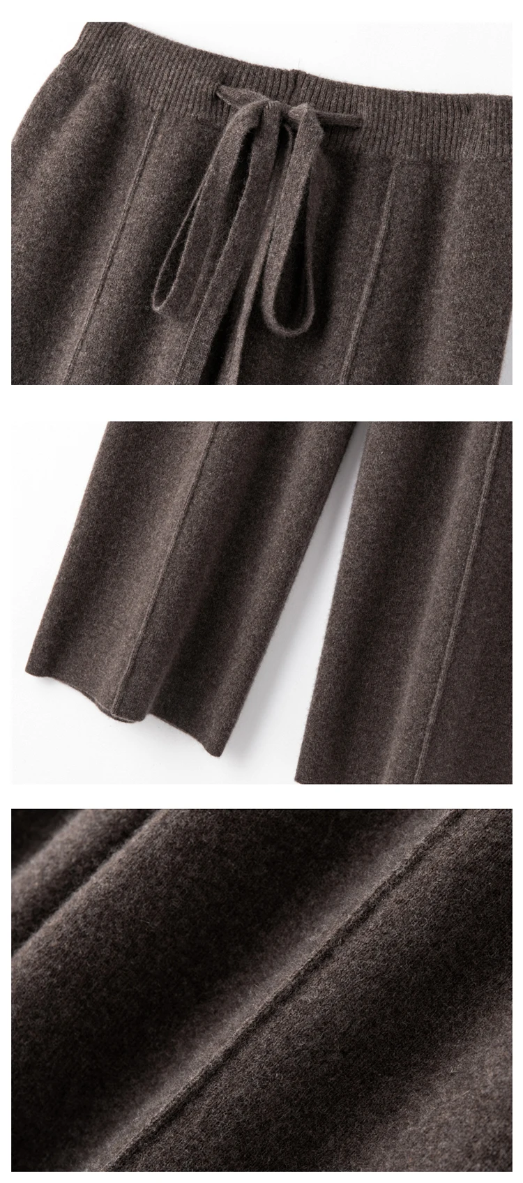 Elastic Waist 100% Merino Wool Women's Full Length Pants Winter Thickened Knitted Long Solid Color Warm Pantalones Mujer