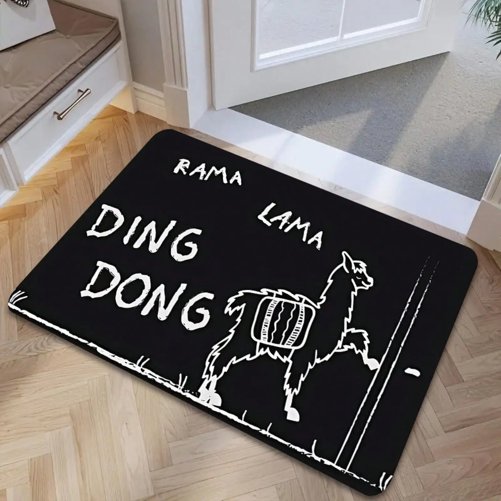 1pc Humorous Alpaca Knocking Door | Polyester, 1-Inch Thick Bonded Pile, Washable, Non-Shedding, Durable Entryways, Hallways, Living Rooms, Bedrooms, Study