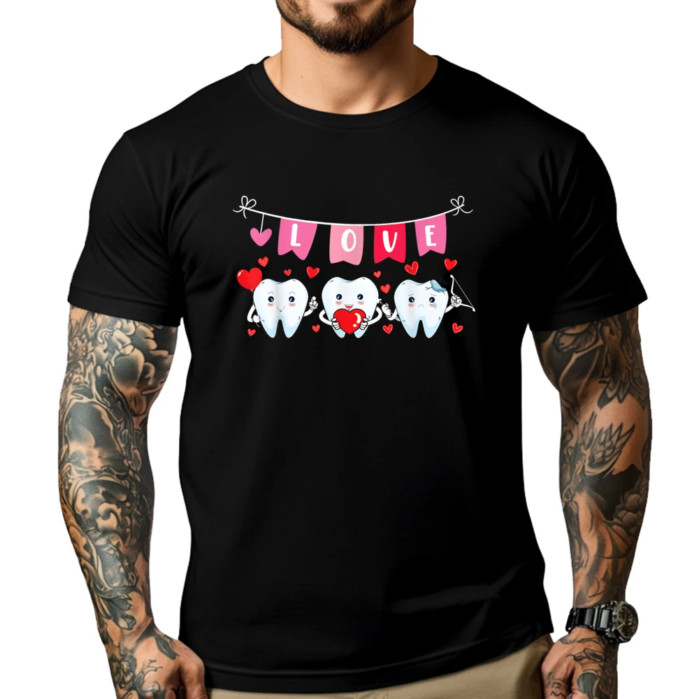 

Cute Teeth Hugging Heart Happy Valentine Is Day Dentist Cream T Shirt Luxury T-Shirt Game Graphic Tee Shirt Gifts Oversized