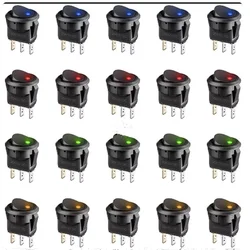 12Pcs Rocker Switch Toggle 12v SPST 3 Pins 2 Position ON/Off Blue LED Light Illuminated Boat Switch