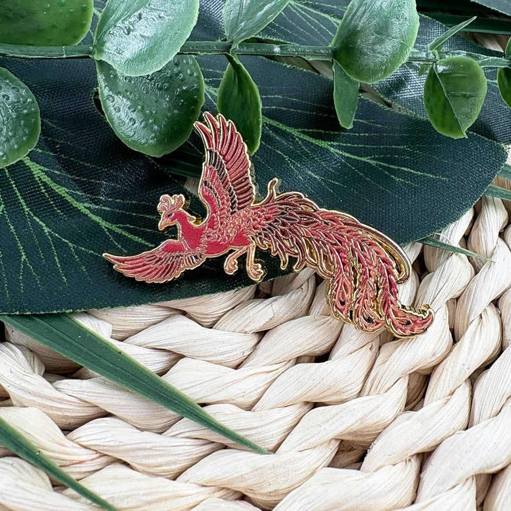 Roter Phönix Emaille-Pin Mythischer Feuervogel Brosche Wiedergeburt-Symbol Anstecknadel Fantasy-Vogel Schmuck Geschenk für Frauen Männer Rucksack-Zubehör – Detail 1