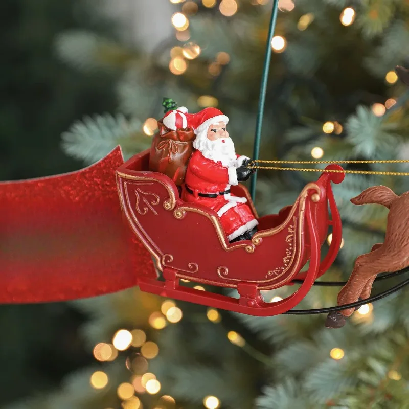 Revolving Carriage Tree Top Star Santa Electric Plug-in Luminous Five-pointed Star Christmas Tree Decoration