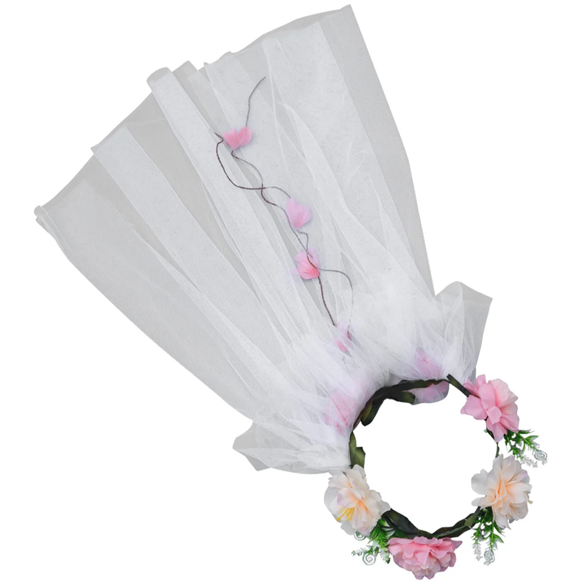 

Bridal Veil Wedding Silk Flower Garland White Tulle Elegant Simple Accessory for Brides Photography Prop Party Fashion Show
