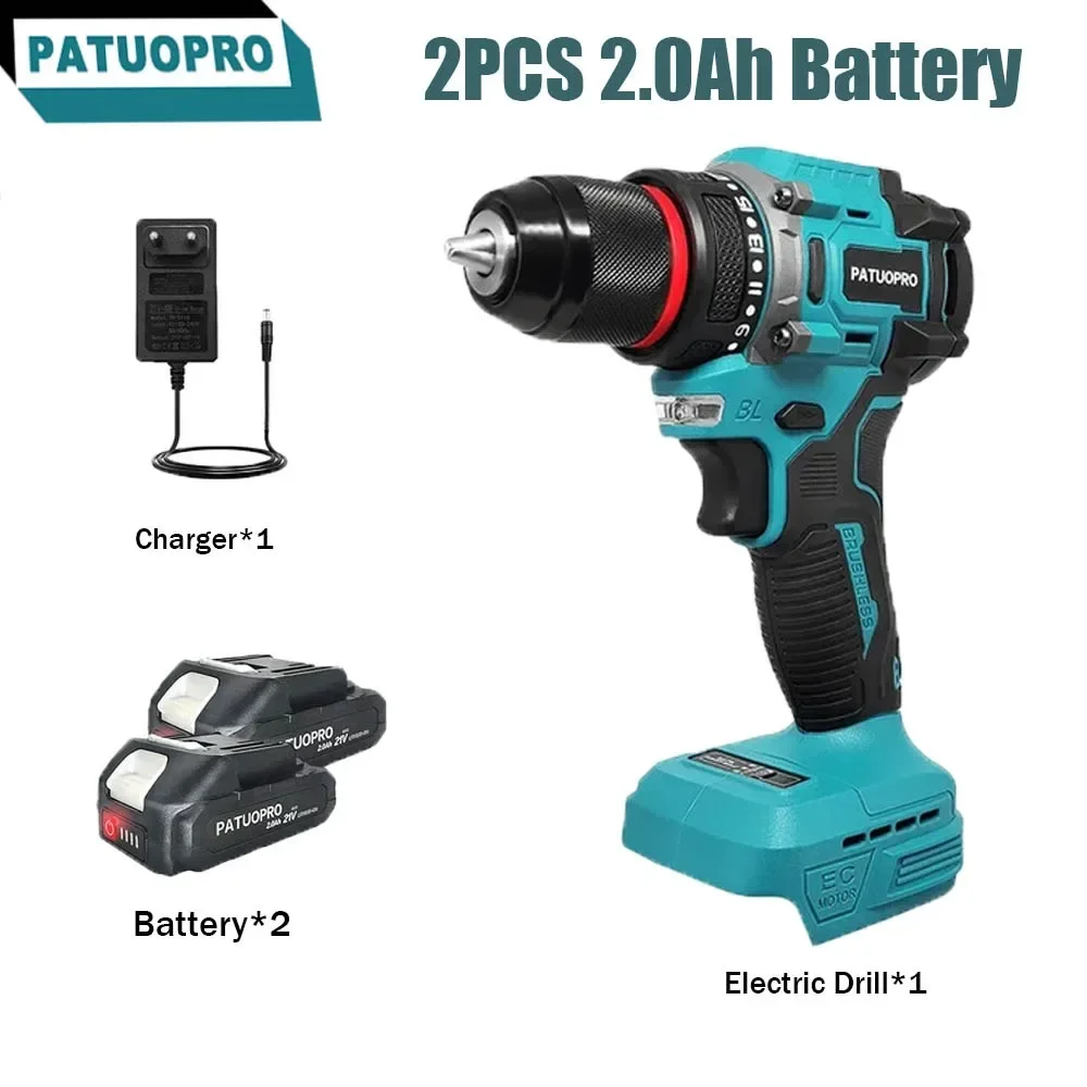 2-Speed Cordless Electric Drill Brushless Handheld 20+1 Torque Rechargeable Drills Electric Power Tools For Makita 18v Battery