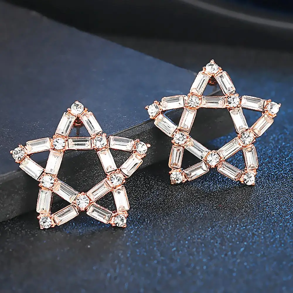 Twinkle Star Stud Earring For Women Simple Style Austrian Crystal Rose Gold Color Silver Color Gift Fashion Jewelry E656 E657