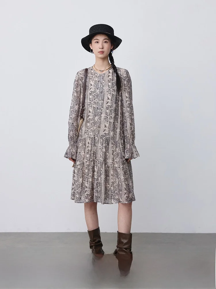 

CAREMIND Original Design Long Midi Dr Floral Print Summer Vaion Women's Dr Ele Loose Waist Glue Fiber Nylon