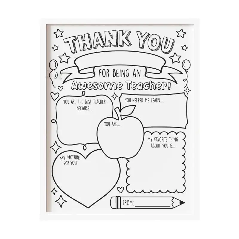 

G6KF Handmade Teacher Thank You Cards Coloring Poster 11x17cm For Kids Student School Classroom Party School Craft Project