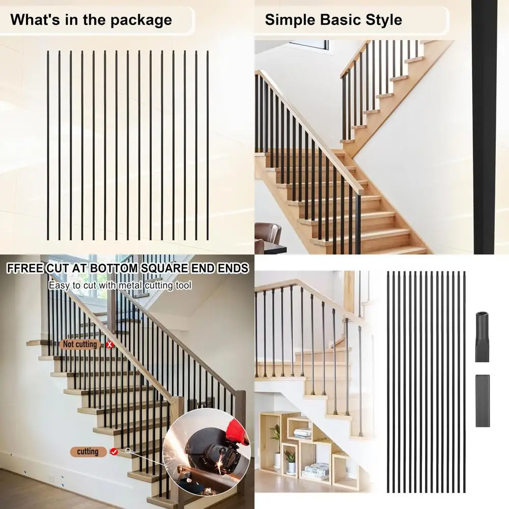 

Набор из 15 полых квадратных атласных черных балясин для лестниц, 1/2 x 44 дюйма