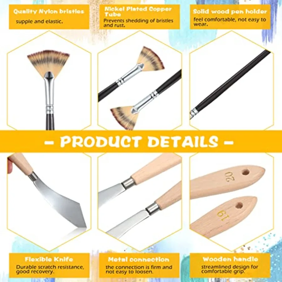 طقم سكاكين رسم مكون من 5 قطع مع فرشاة خلاط خلفية وفرشاة فنان لخلاط المروحة وسكاكين من الفولاذ المقاوم للصدأ مقاس 2 بوصة