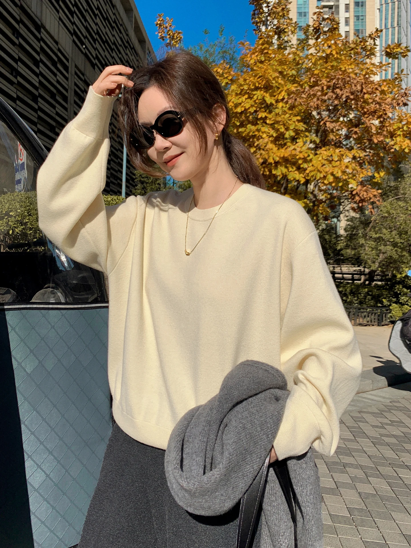 

Libelin Self-Kept Oxygen Sweater Women's hine Waable Knitted Loose Fit Long Sve round Ne Pullover Autumn Winter New...