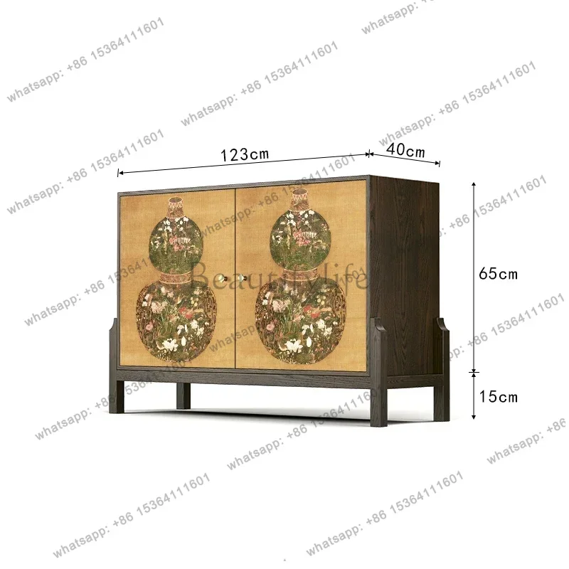 retro solid wood dining side cabinet, entrance entrance cabinet, light luxury living room, chest cabinet next to the sofa