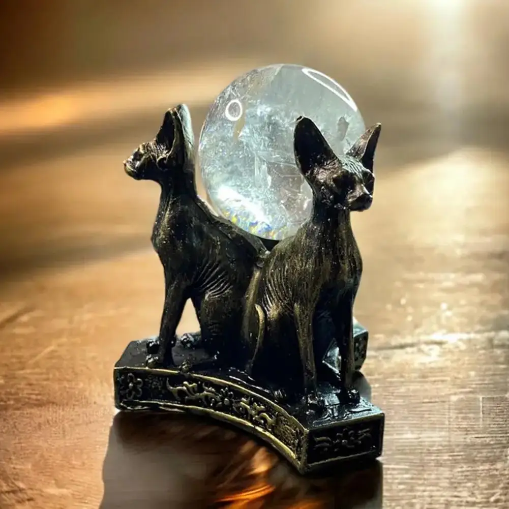 Faux Crystal Ball Display Stand, Gato Preto, Animal Mão Titular, Resina Estátua Escultura, Estante De Escritório Em Casa, Desktop Decoração Orn