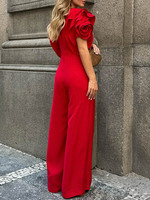 Modigirl Red Romper Jumpsuit Woman 2025 New Summer Falbala Office Lady Short Sleeves Wide Leg Jumpsuit Woman Elegant Clothes