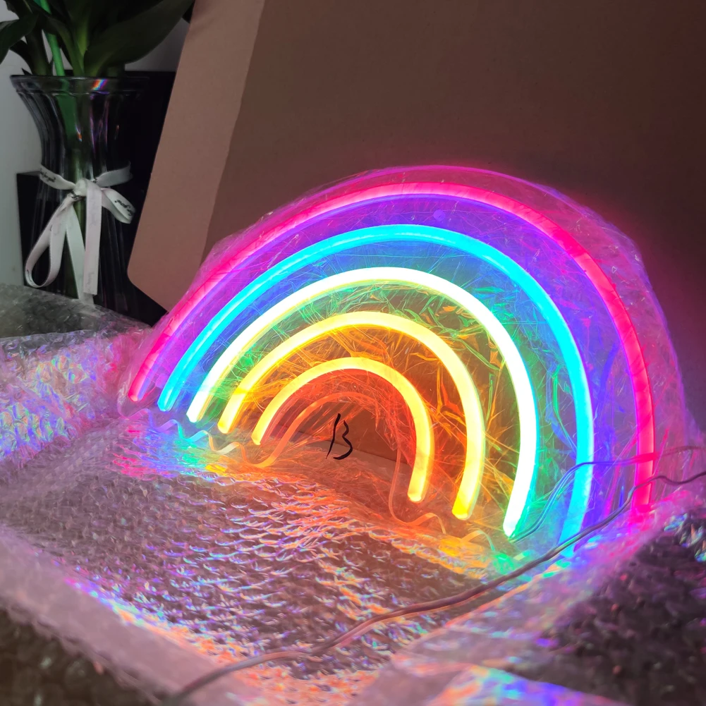 Led Rainbow Neon Sign for Bedroom DC5V Powered Neon Rainbow Light for Wall Decor Cute Colorful Rainbow Light Up Sign for Kids