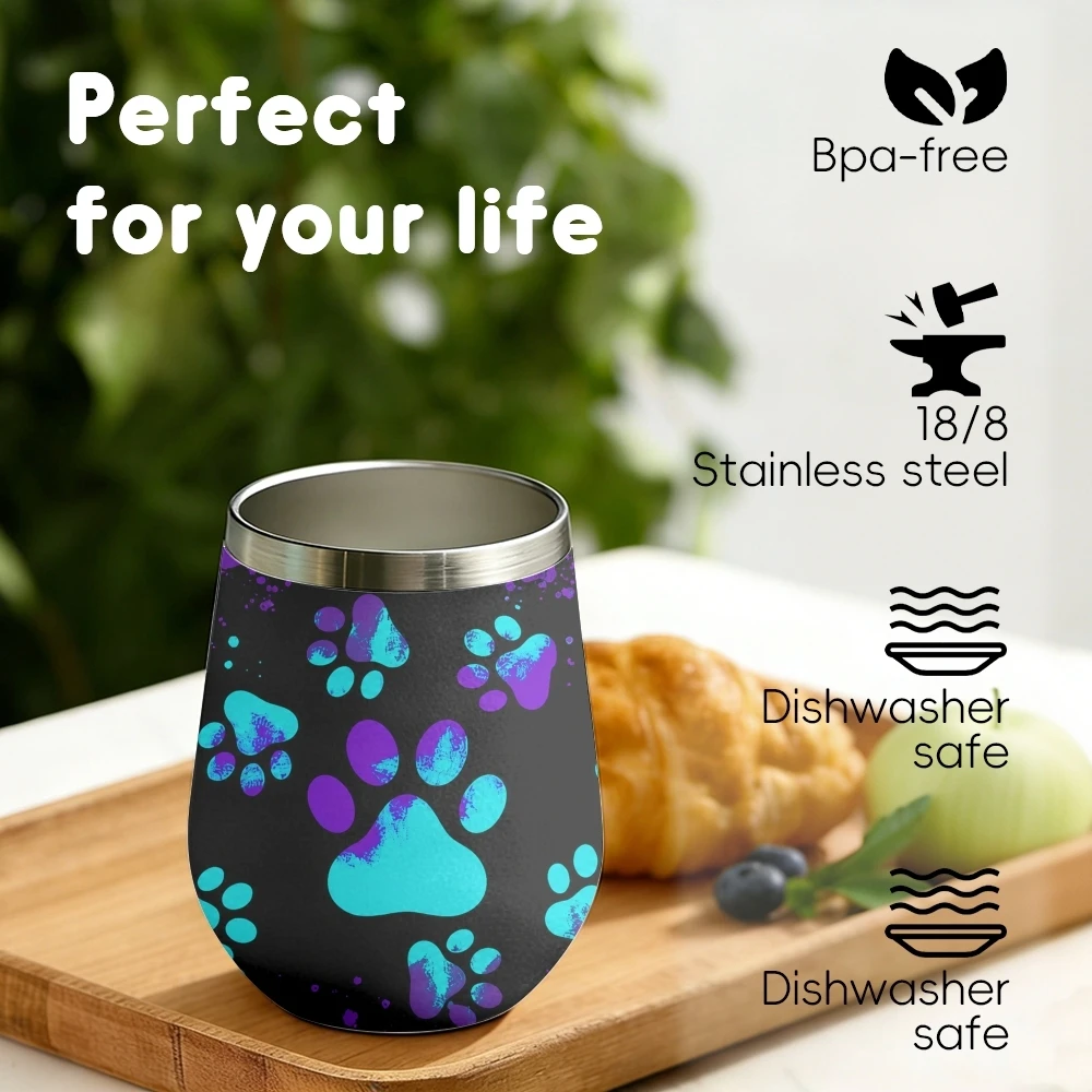 Black animal footprints Vacuum Flasks 12oz Insulated Wine Tumbler Vacuum Coffee Mug Egg Shape Thermos Cup