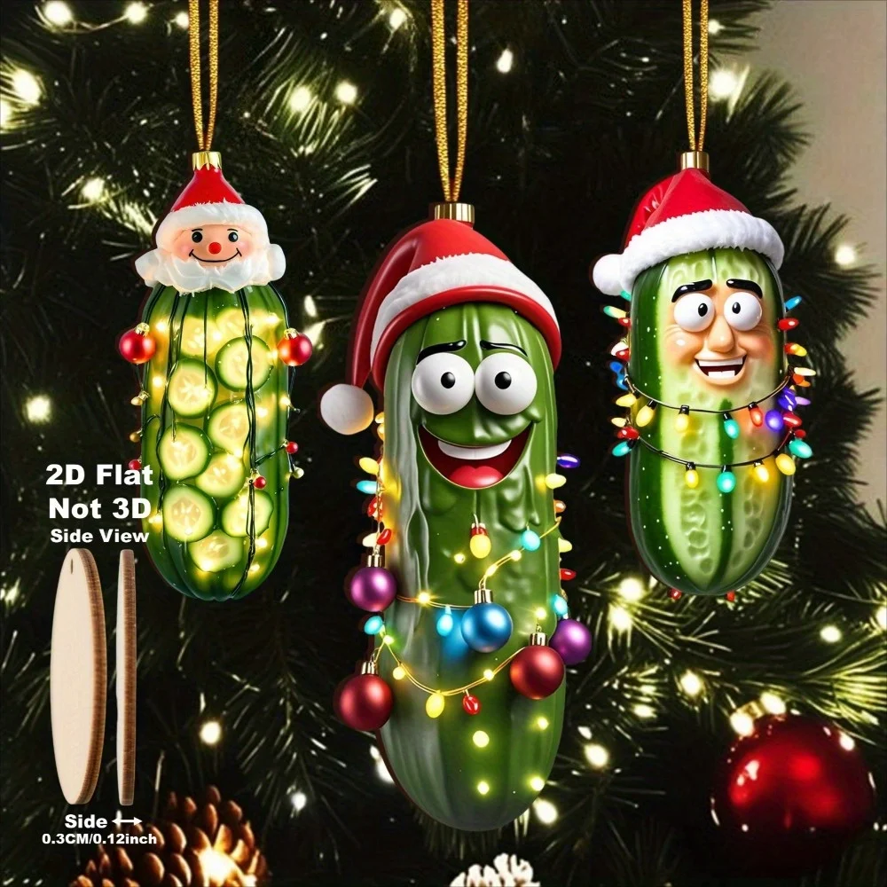 12 قطعة عيد الميلاد مخلل الخيار قبعة عيد الميلاد مخلل الخضار الديكور 2D الاكريليك شقة ديكور شجرة عيد الميلاد ديكور معلق