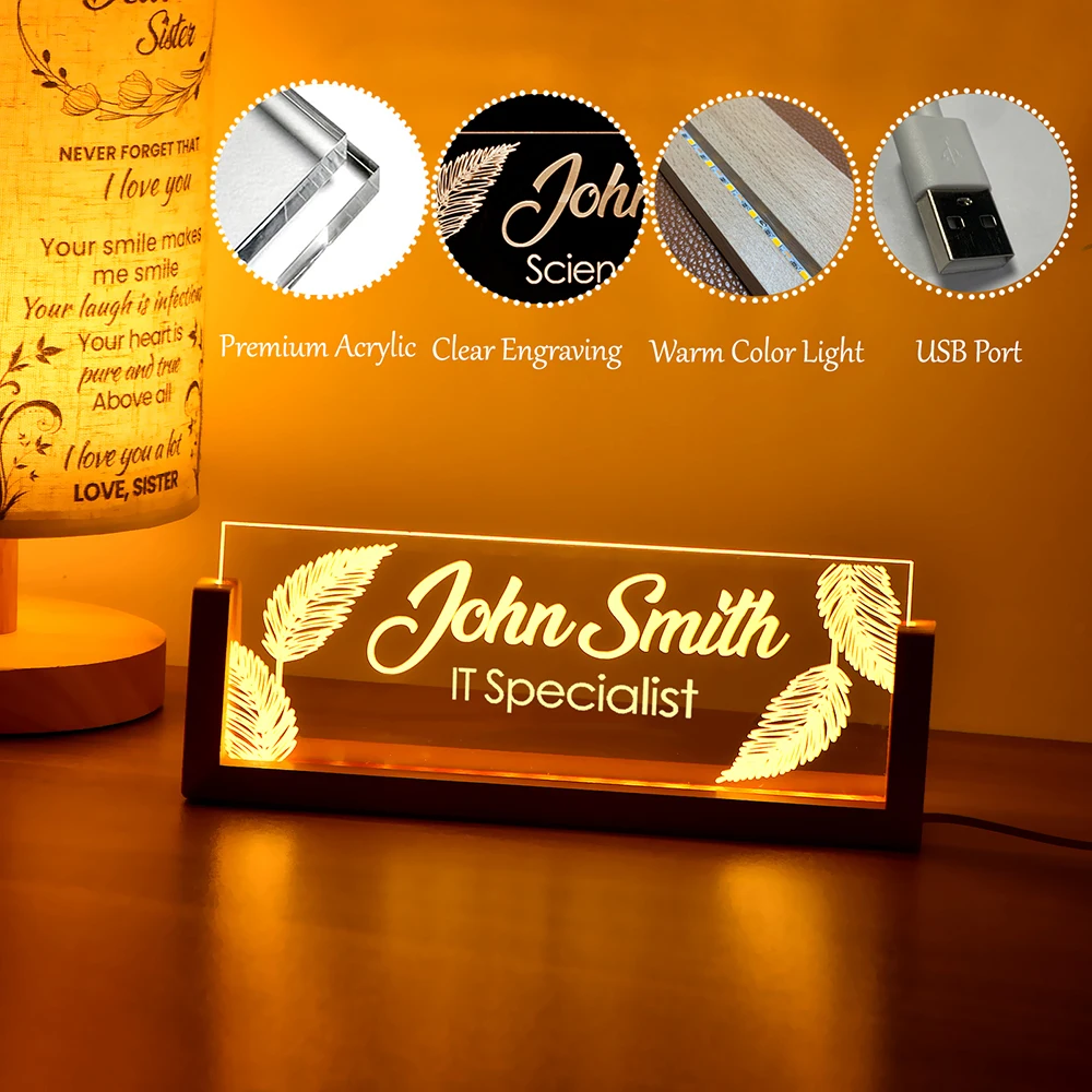 Gifts for Dad Light up Desk Plaque Promotion Gifts Custom New Job Office Decor CEO Sign Acrylic Name Plate Led Desk Nameplate