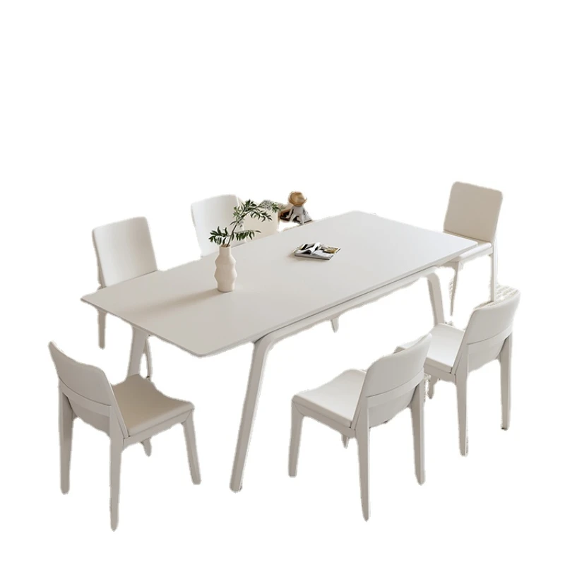 

YY Rectangular Modern Simple Small Apartment White Wax Pure White Dining Tables and Chairs Set