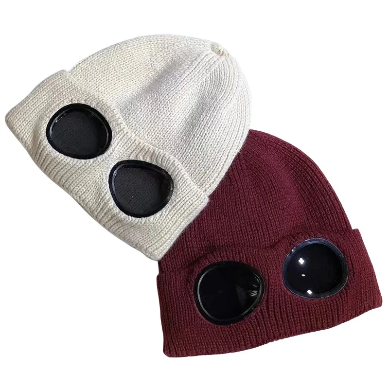 2023New Women Man Windproof Glasses Hat Wool Winter Fashion Gorros Cap Fixing Stacking Knitted Hats Women Personality Ski Cap