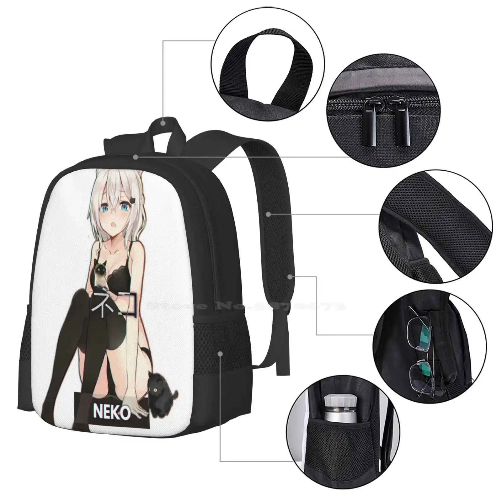 Neko-Rgb Anime Mochilas Escolares para Adolescentes, Laptop Sacos de Viagem, Waifu, Laifu, Oppai, Edgy, Split, 2017 Rem, Best Girl