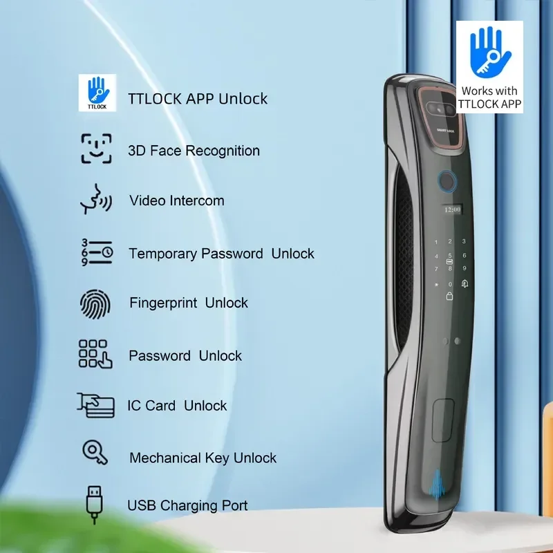 3D Facial Recognition Smart Password Door Lock TTLock Bluetooth Home Automatic Fingerprint Anti Theft Wooden Doors