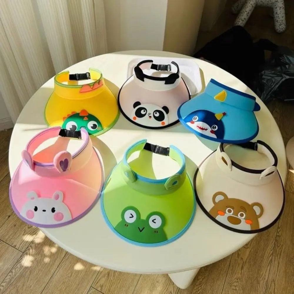

Portable Design Wide Brim Sun Hat Foldable Adjustable Sun Visor Cartoon Design Large Eave Beach Hat Children Use