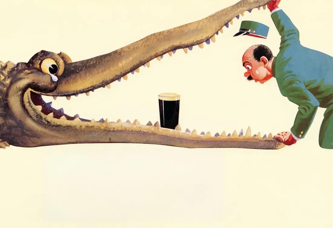 Vintage Guinness Poster, Aligator vs Zoo Keeper, Stout, Irish Beer, My Goodness, tin sign Art Print