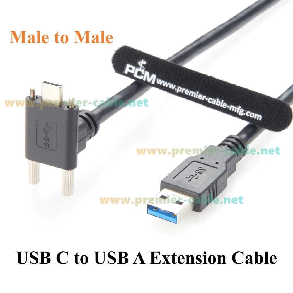 الزاوية اليمنى USB 3.0 ذكر إلى 3.1 C كابل ذكر 5Gbps برغي لوحة جبل نوع C إلى كابل شحن وبيانات للكاميرا الصناعية